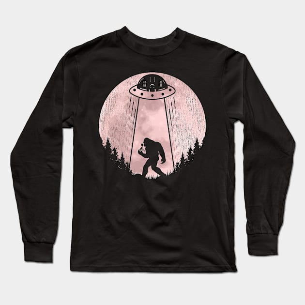 Bigfoot Ufo Abduction - Funny Sasquatch Alien Long Sleeve T-Shirt by Tesszero